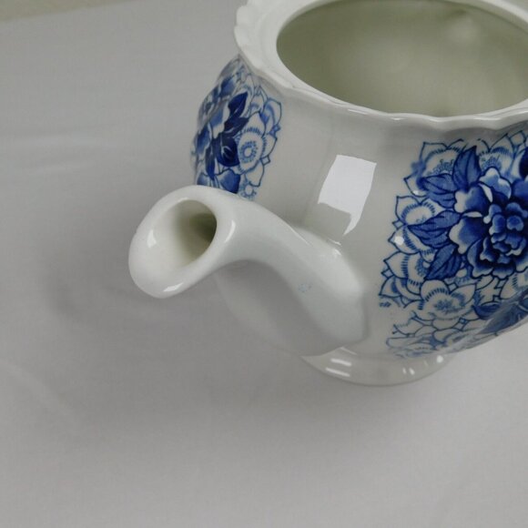 Johnson Brothers Lotus Blue Fine China Floral Swirl Rim Teapot Lid Vintage 1979 - Picture 8 of 12